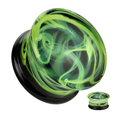 Glass Plug, Double Flare w/ Yellow Swirling Smoke