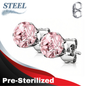Pre-Sterilized Surgical Steel Round CZ Prong Earrings - (CLEARANCE)
