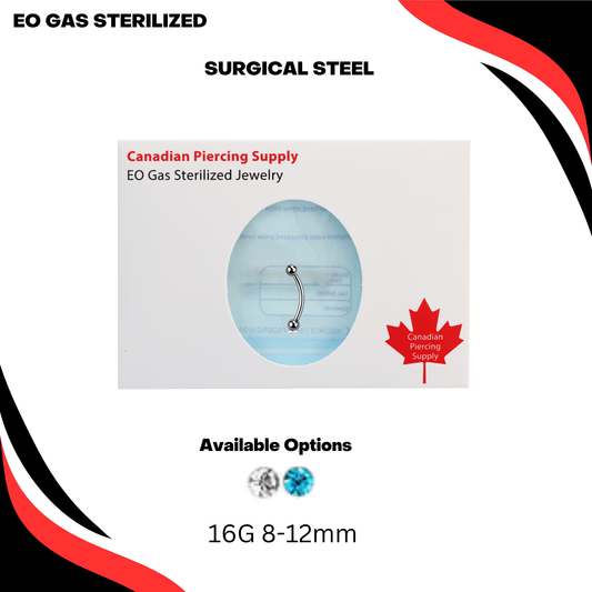 Pre-Sterilized Surgical Steel Curved Barbell with Gem Ends Externally Threaded