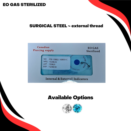 Pre-Sterilized Surgical Steel Externally Threaded Curved Barbell w/ Gem Ends - (CLEARANCE)