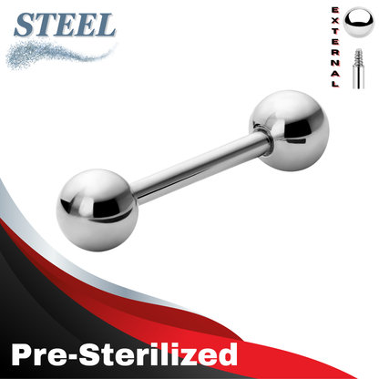 Pre-Sterilized Surgical Steel Externally Threaded Straight Barbell