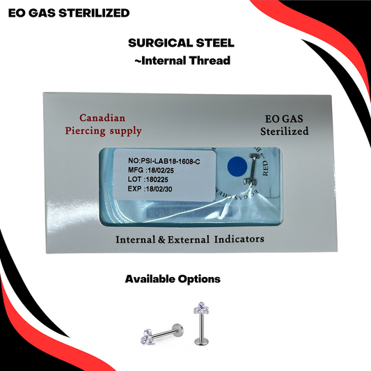 Pre-Sterilized Surgical Steel Trinity CZ Triangle Internally Threaded Labret