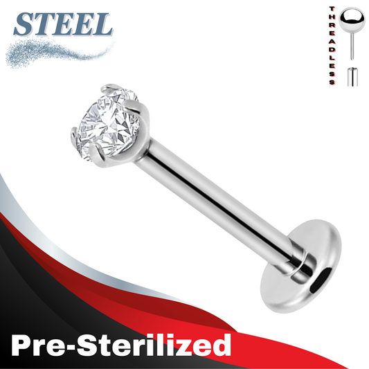 Pre-Sterilized Surgical Steel Threadless Prong Set CZ Labret