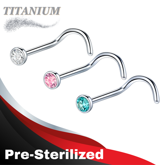 Lovisa - Pre-Sterilized Titanium 18G Piercing Nostril Screws with 2mm Flat Bezel Crystal Top