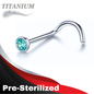 Pre-Sterilized Titanium 18G Piercing Nostril Screws (7mm long) with 2mm Flat Bezel Crystal Top