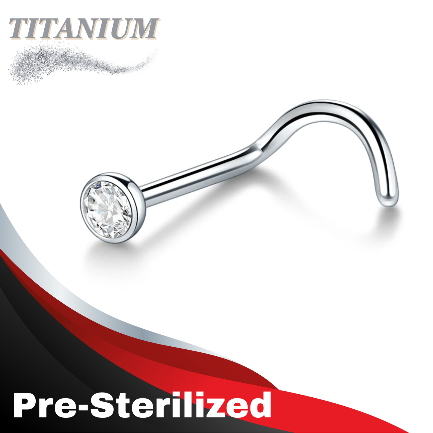 Pre-Sterilized Titanium 18G Piercing Nostril Screws (7mm long) with 2mm Flat Bezel Crystal Top
