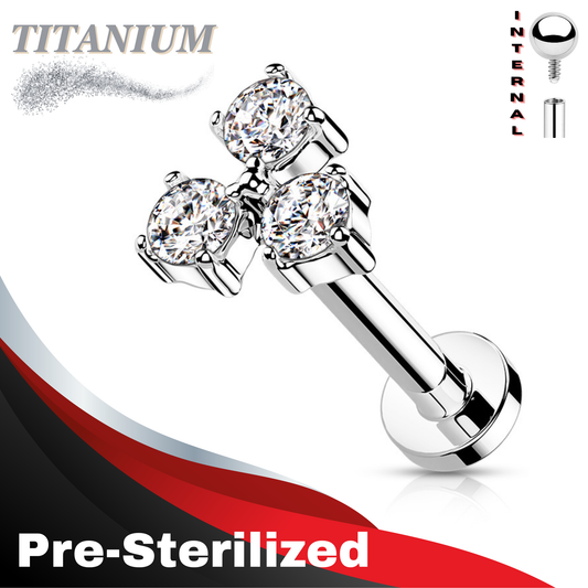 Pre-Sterilized Titanium Trinity CZ Triangle Internally Threaded Labret
