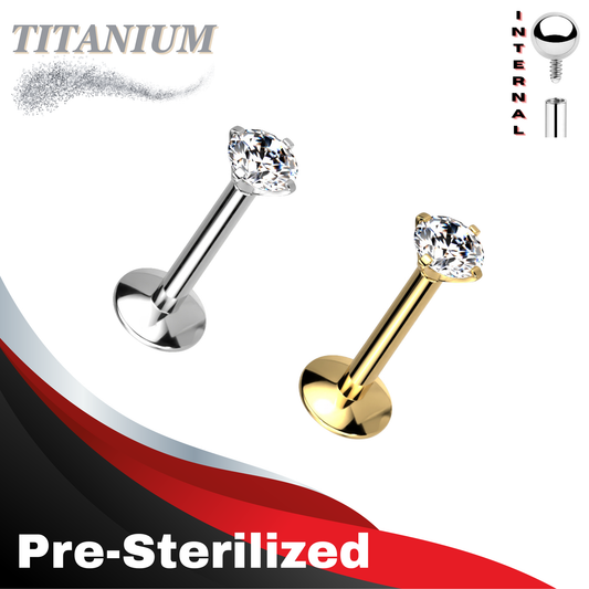 Pre-Sterilized EASY FIT Titanium Internal Thread Prong CZ Labret with Extended Threading