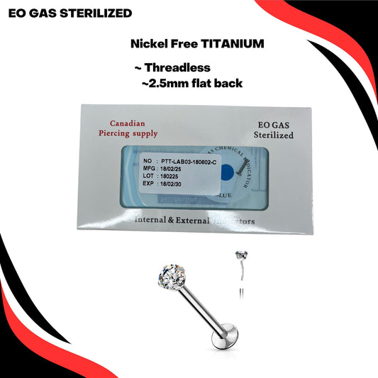 Pre-Sterilized Titanium Threadless Prong Set CZ Labret Combo (2.5mm Base)