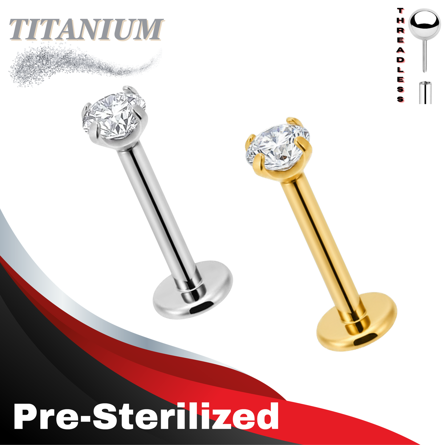 Lovisa - Pre-Sterilized Titanium Threadless Prong 2pc Labret for Ears