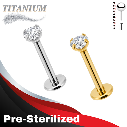Pre-Sterilized Titanium Threadless Prong Set CZ Labret Combo (4mm Base)