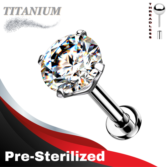 Lovisa - Pre-Sterilized Titanium Threadless Prong Set CZ Labret Combo (Nostril)