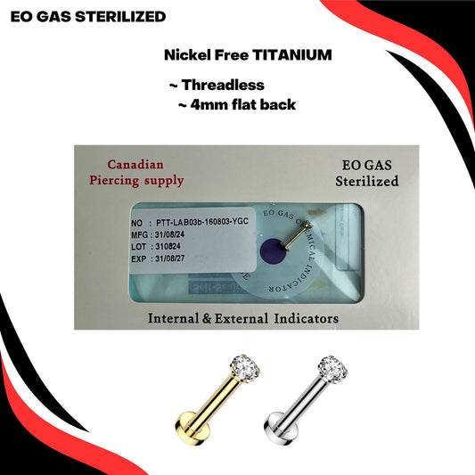 Pre-Sterilized Titanium Threadless Prong Set CZ Labret Combo (4mm Base)