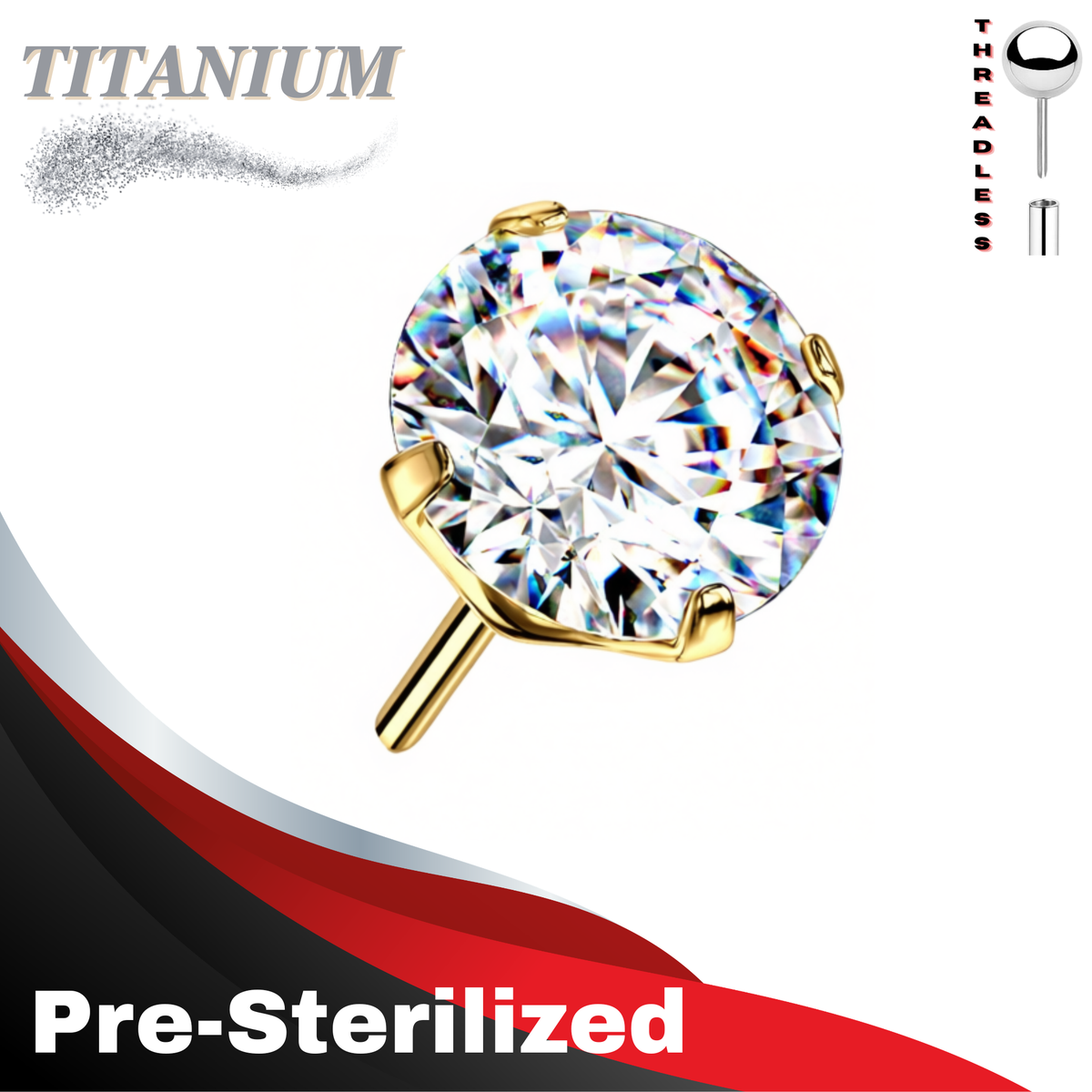 Pre-Sterilized Titanium Threadless Zircon Prong Gem (Top Only)