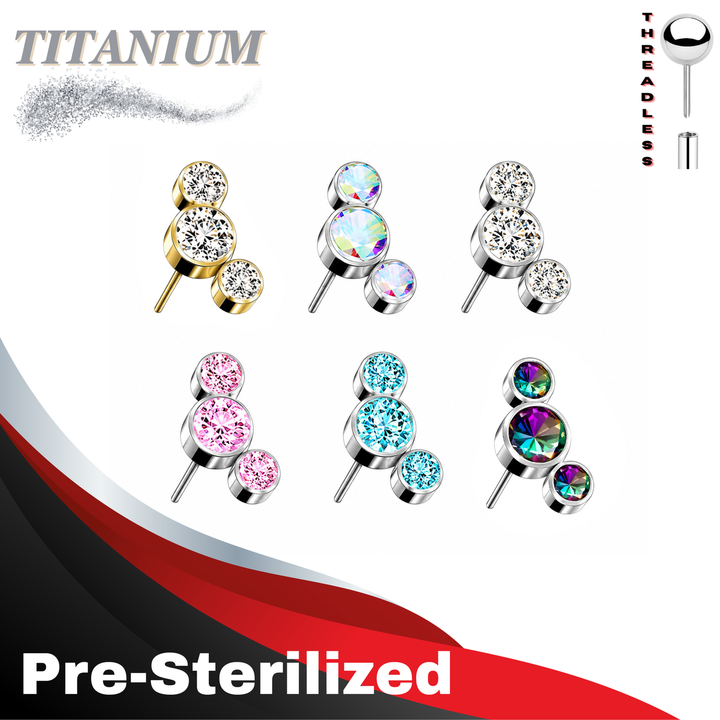 Lovisa - Pre-Sterilized Titanium Threadless 3 Curve Bezel Set (Top Only)