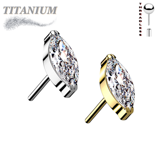 Pre-Sterilized Titanium Threadless Single Marquise CZ (Top Only)