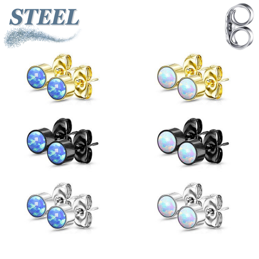 Surgical Steel Opal Bezel Set CZ Earrings  (CLEARANCE)