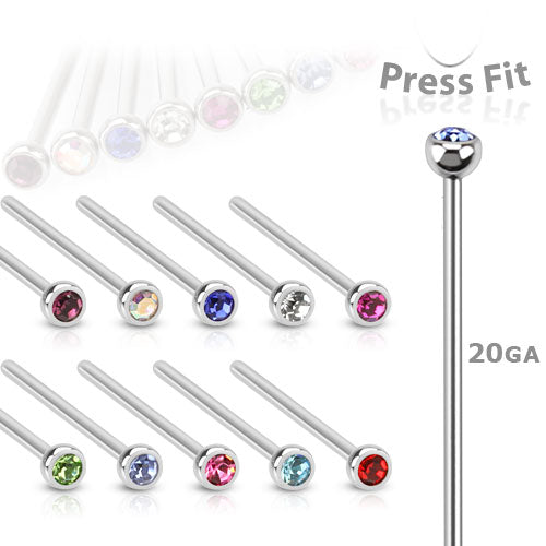 Surgical Steel Nostril Fishtail with 2mm Bezel Set CZ