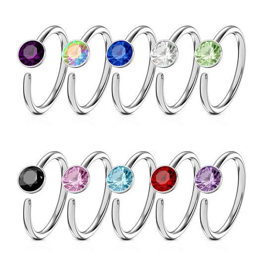 Single Gem End Annealed Surgical Steel Nostril Ring