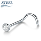 Surgical Steel Nostril Screws 7mm 18G for Piercing w/ 2mm Flat Bezel Crystal Top