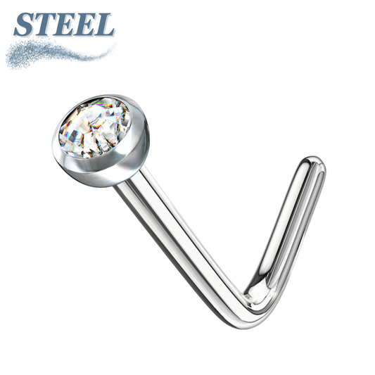 Surgical Steel L Bend Nostril Stud with Press Fit Gem