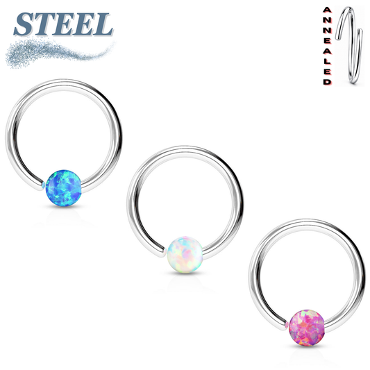Surgical Steel Annealed CBR Fixed One Side Opal (CLEARANCE)