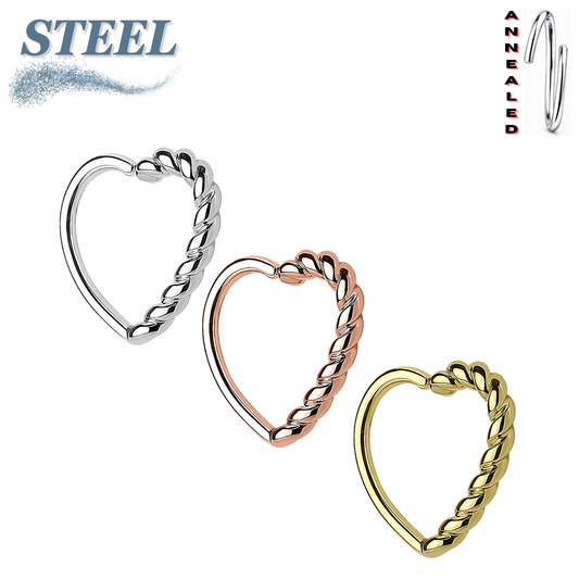 Annealed Surgical Steel/Brass Half Braided Heart (Reversible) 16G 10mm (CLEARANCE)