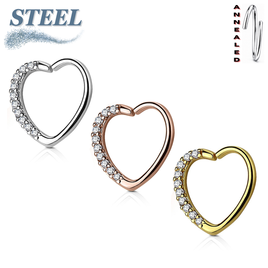 Surgical Steel/Brass Annealed CZ Heart Left or Right Ear (CLEARANCE)