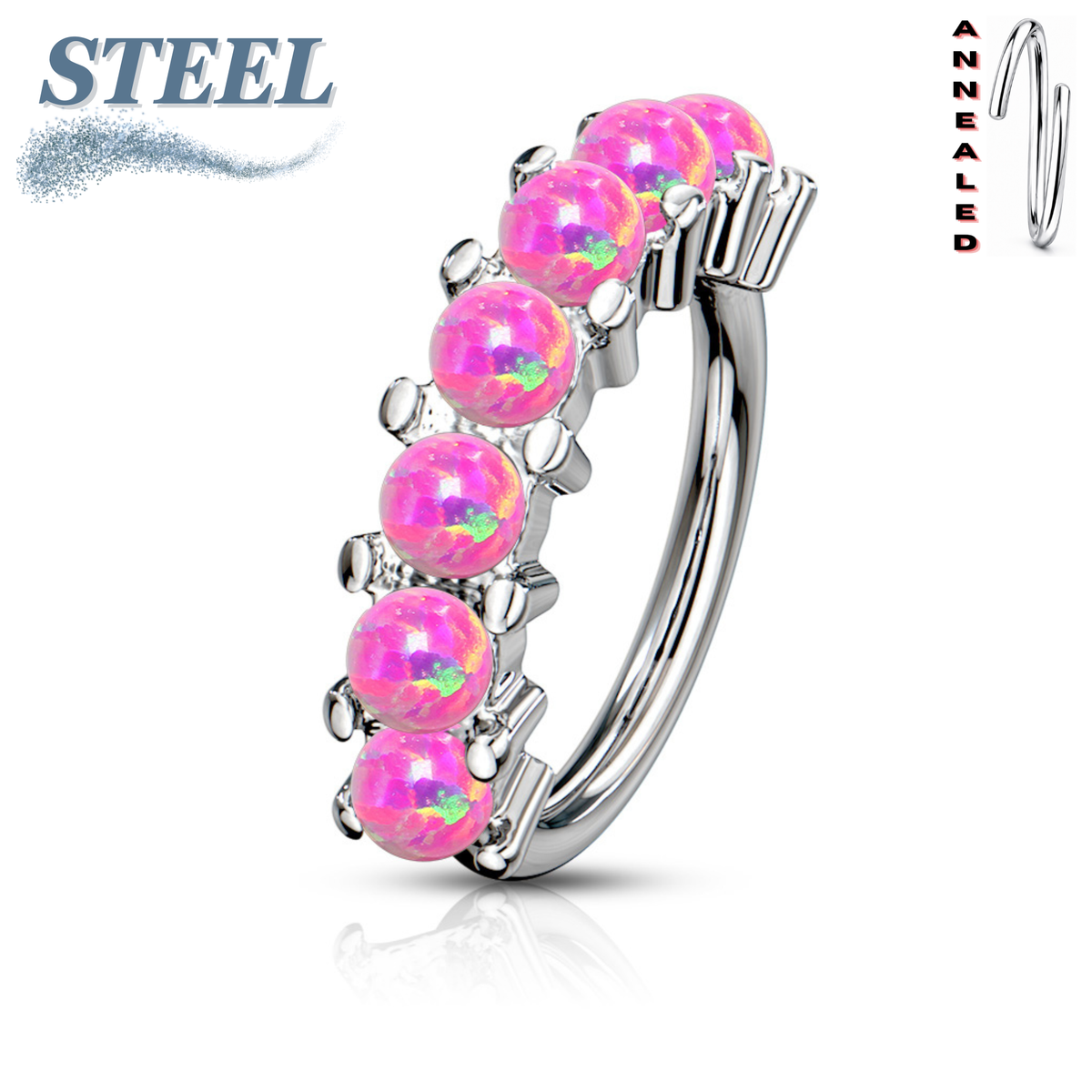 Surgical Steel Annealed 7 Opal Lined 8mm Ring (CLEARANCE)