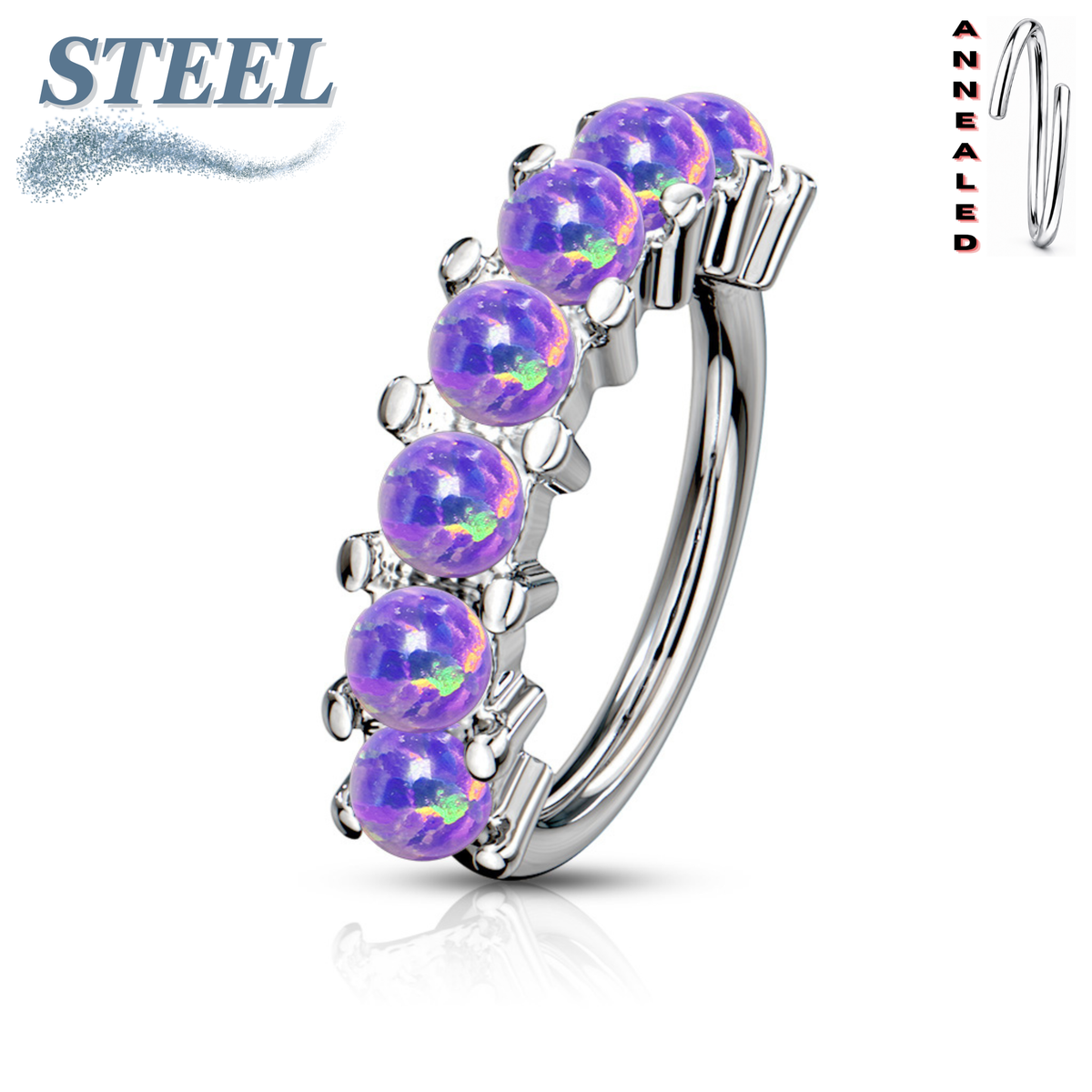 Surgical Steel Annealed 7 Opal Lined 8mm Ring (CLEARANCE)