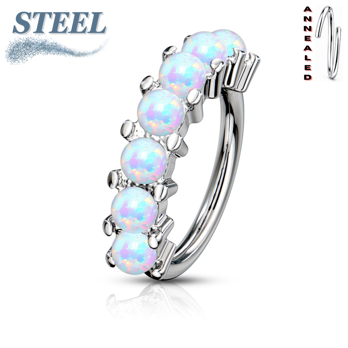 Surgical Steel Annealed 7 Opal Lined 8mm Ring (CLEARANCE)