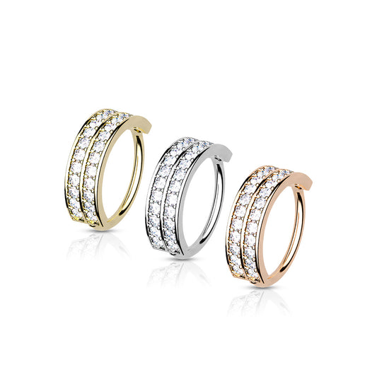 Annealed CZ Double Lined Half Circle 8mm rings in Surgical Steel