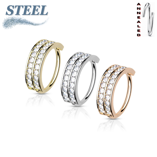 Surgical Steel Annealed CZ Double Lined Half Circle 8mm Rings (CLEARANCE)