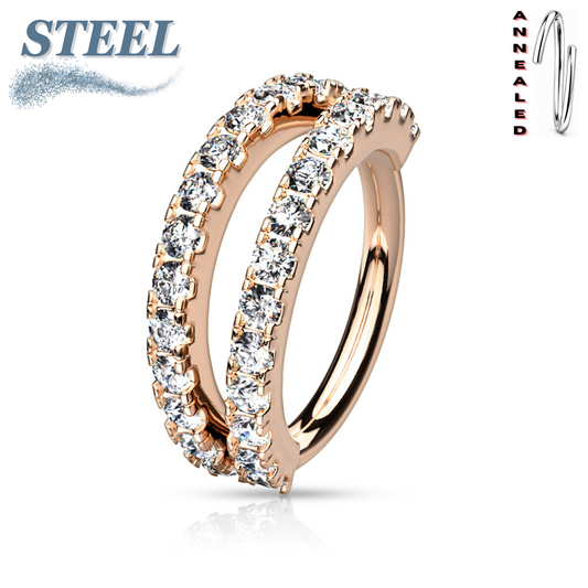 Surgical Steel/Brass Annealed Double Separated CZ Ring (CLEARANCE)