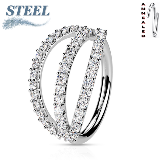 Surgical Steel/Brass Annealed Triple Separated  CZ Ring (CLEARANCE)