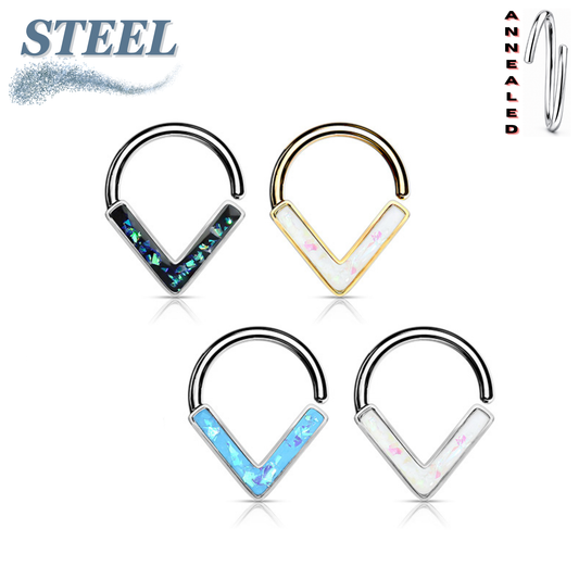 Surgical Steel Annealed Opal Glitter Chevron (CLEARANCE)