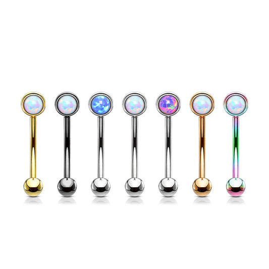 Flat Set Single Opal Curved Barbell in Surgical Steel