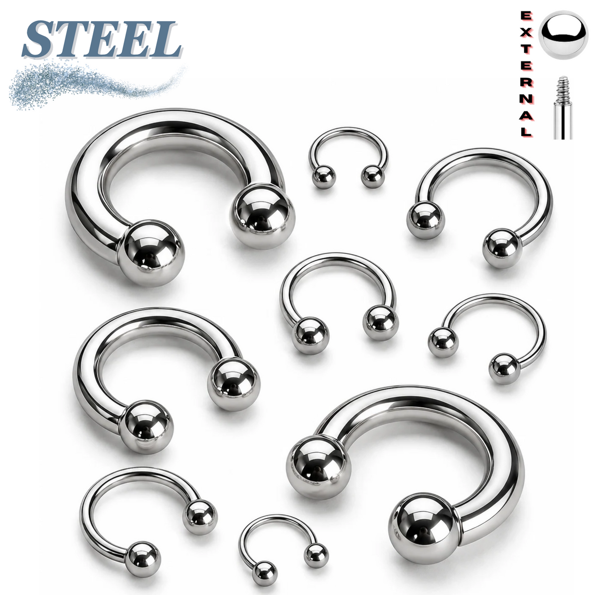 Surgical Steel Externally Threaded Horseshoe - Silver