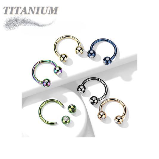 Colored Horseshoe with 5-Gem Paved Crystal Balls External Thread