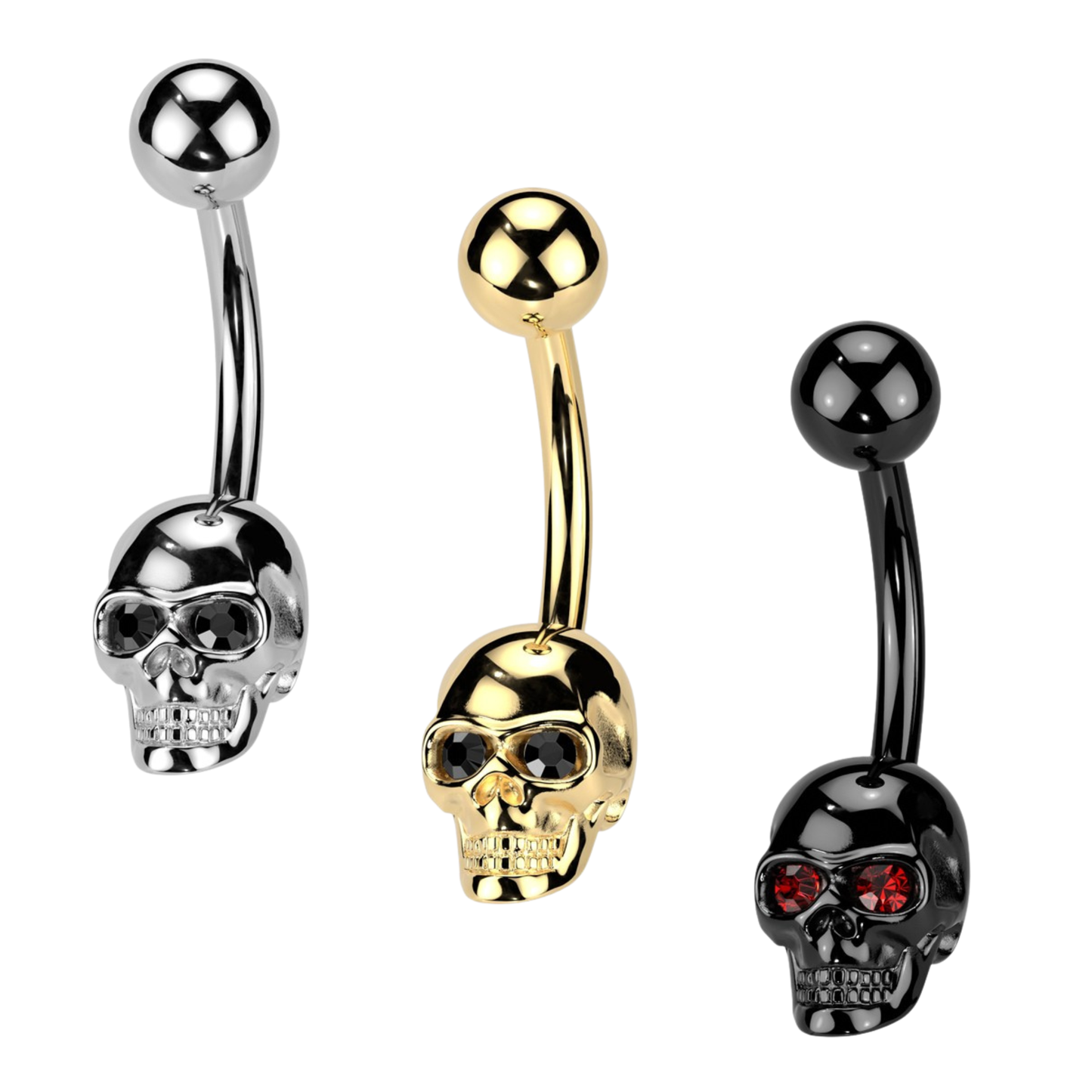 Surgical Steel Externally Threaded Belly Banana Skull w/ Gem Eyes