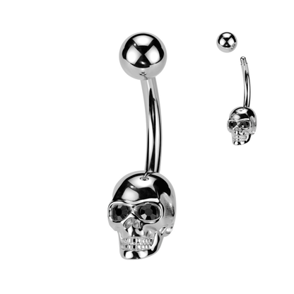 Surgical Steel Externally Threaded Belly Banana Skull w/ Gem Eyes