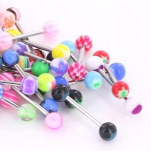 Surgical Steel with Acrylic Mixed Color Nipple/Tongue Barbell 10PK