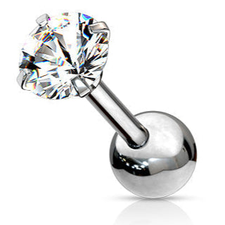 Surgical Steel Prong Set Clear Round CZ Cartilage Barbell Stud