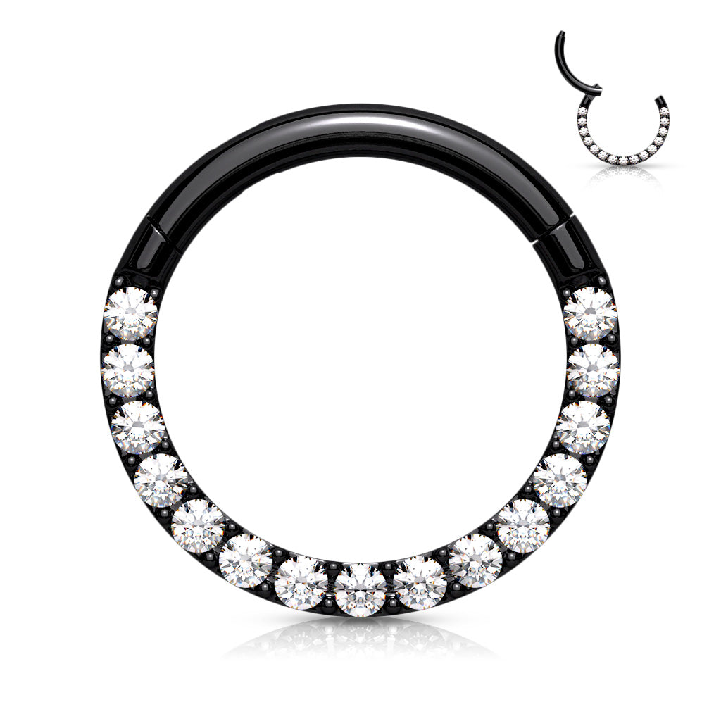 Surgical Steel Hinged Ring with CNC Set CZ Lined Paved Front