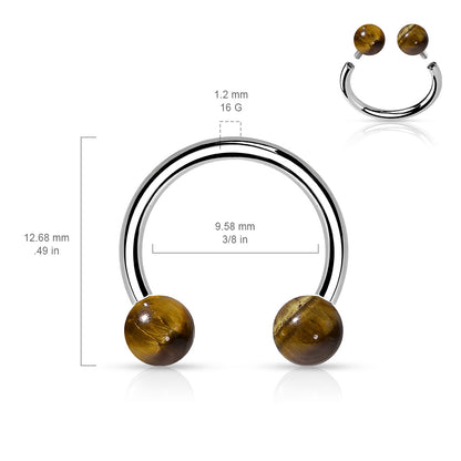 Surgical Steel Internally Threaded Horseshoes with Semi Precious Stones