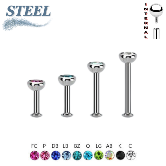 Surgical Steel Internally Threaded  16G Labret w/ Low Profile Bezel Gem Top