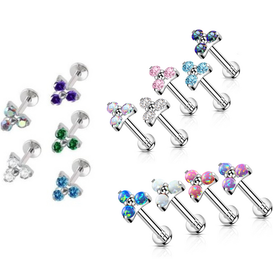 Titanium Internal Thread Opal or CZ Trinity Triangle Labret
