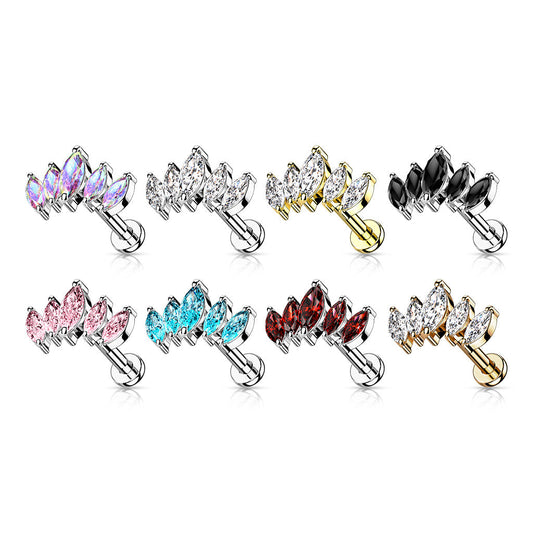 Surgical Steel 5 Marquise CZ Set Curve Design Internal Thread Labret (CLEARANCE)
