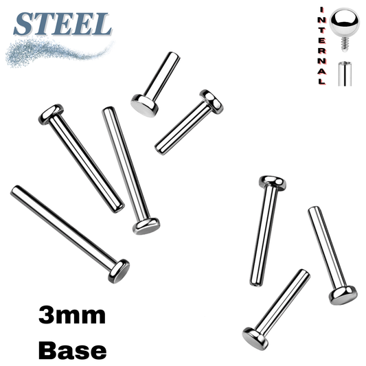 Surgical Steel Internally Threaded Flat Back Labret (Post Only) 3mm Base