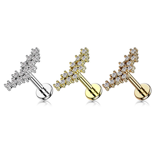 Surgical Steel CZ Prong Cluster Top Internal Thread Labret Combo (CLEARANCE)